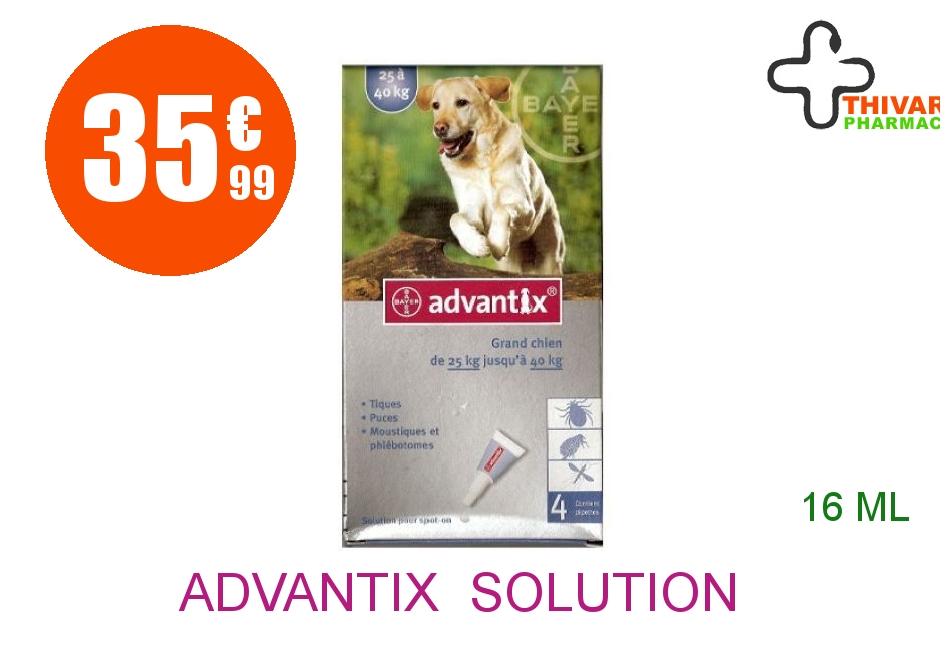 Achetez ADVANTIX  Solution Externe grand chien 25-40kg 4 Pipettes de 4ml