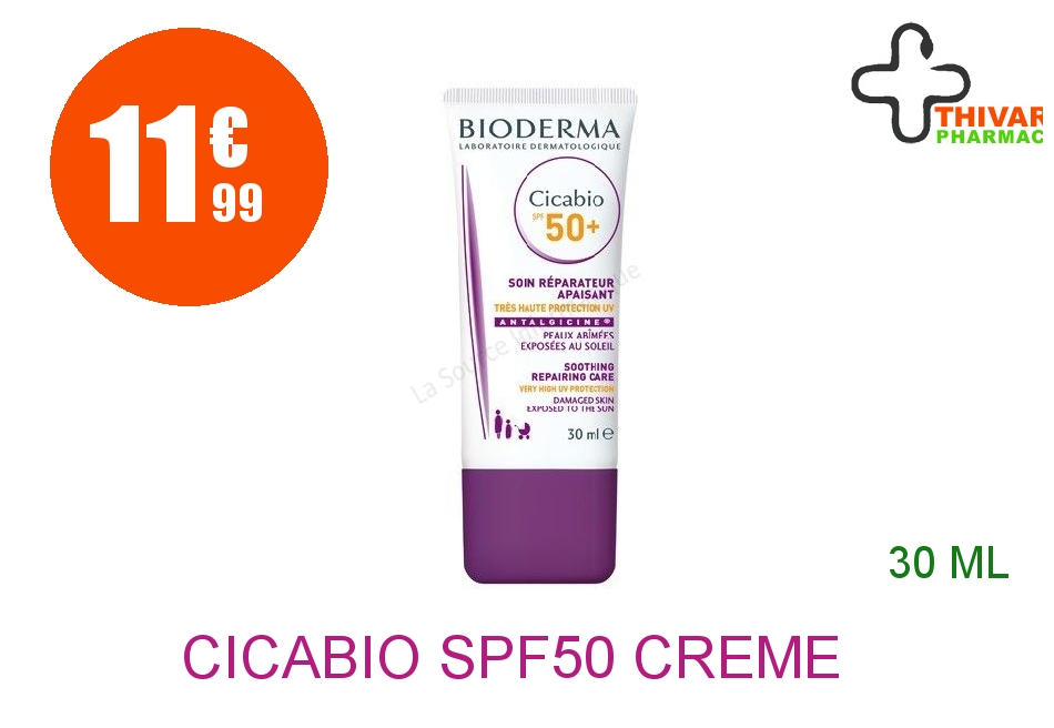 Achetez CICABIO SPF50+ Crème réparatrice apaisante Tube de 30ml