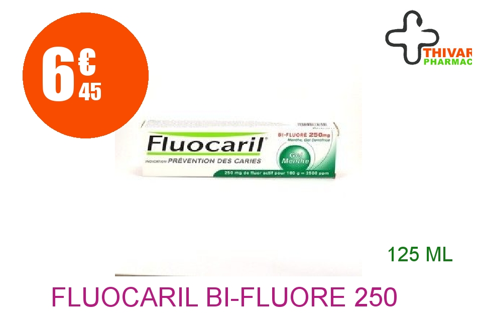Achetez FLUOCARIL bi-fluoré 250 mg Gel dentifrice menthe Tube de 125ml