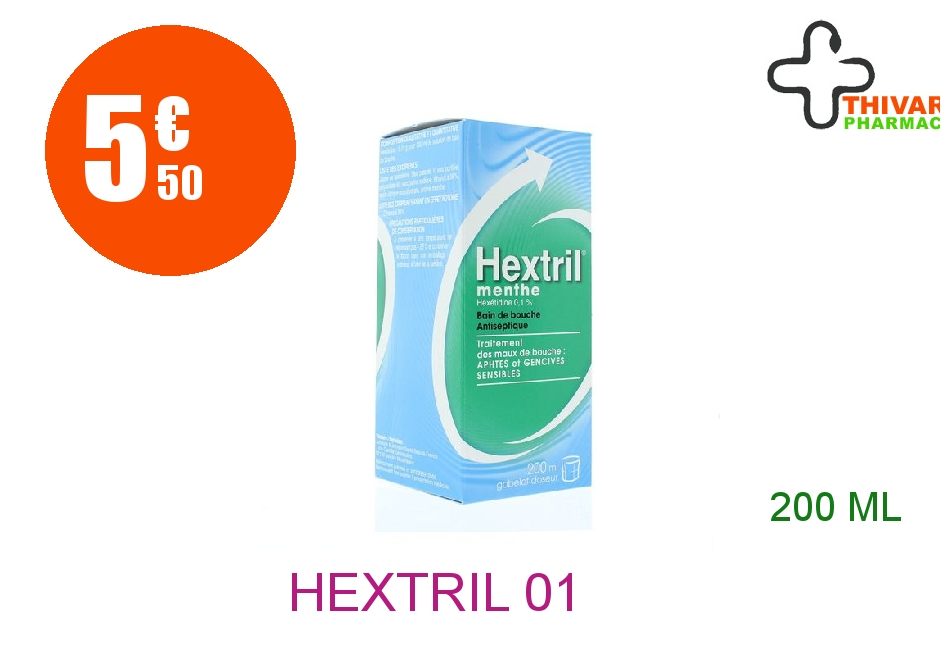 Achetez HEXTRIL 0,1 % Solution Bain bouche menthe Flacon de 200ml