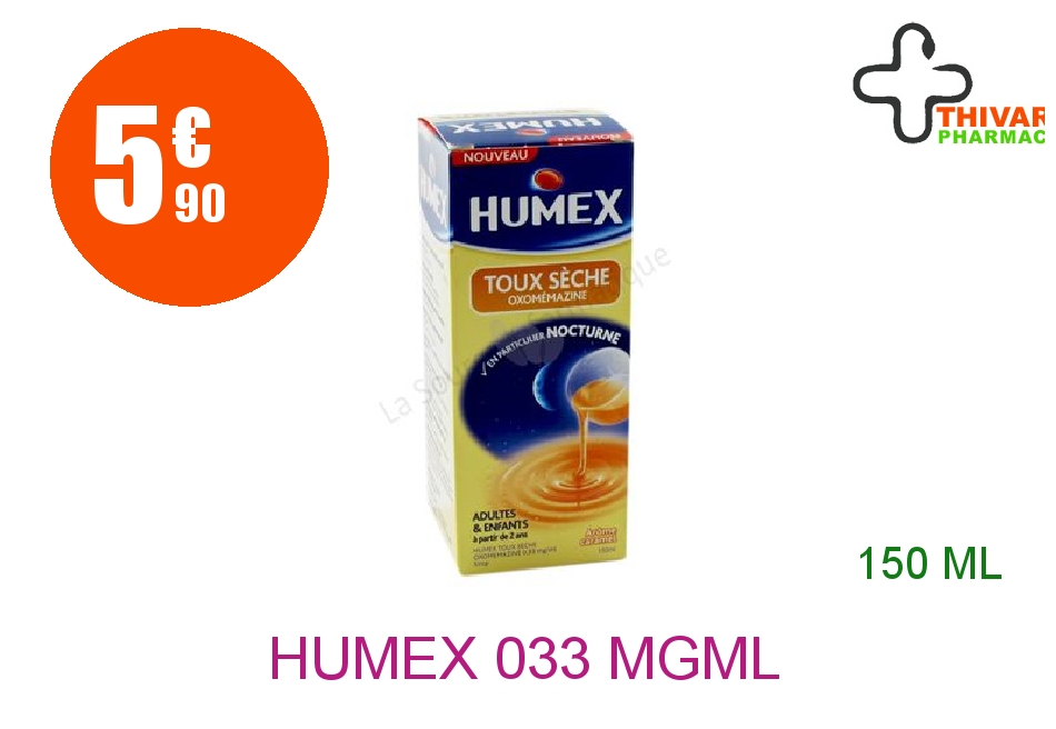 Achetez HUMEX 0,33 mg/ml Sirop toux sèche oxomemazine Flacon de 150ml