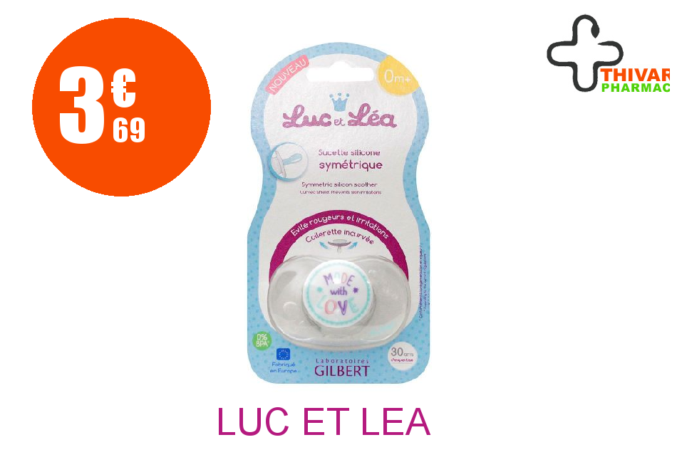 Achetez LUC ET LEA Sucette symétrique 0-6 Mois made with love Boîte de 1