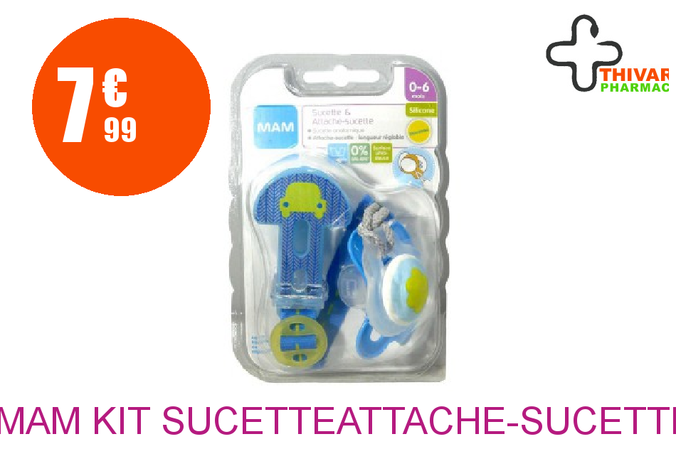 Achetez MAM Kit sucette+attache-sucette silicone 0-6 Mois