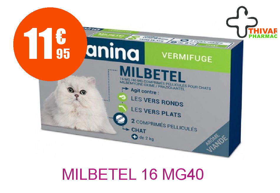 Achetez MILBETEL 16 mg/40 mg Comprimé chat Boîte de 2