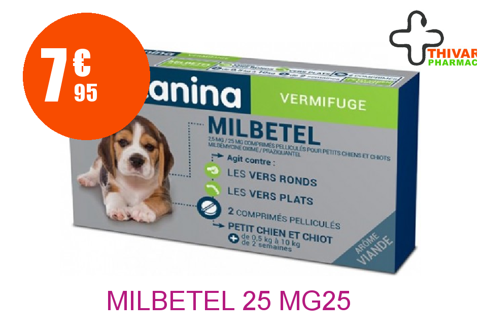 Achetez MILBETEL 2,5 mg/25 mg Comprimé petits chiens et chiots Boîte de 2
